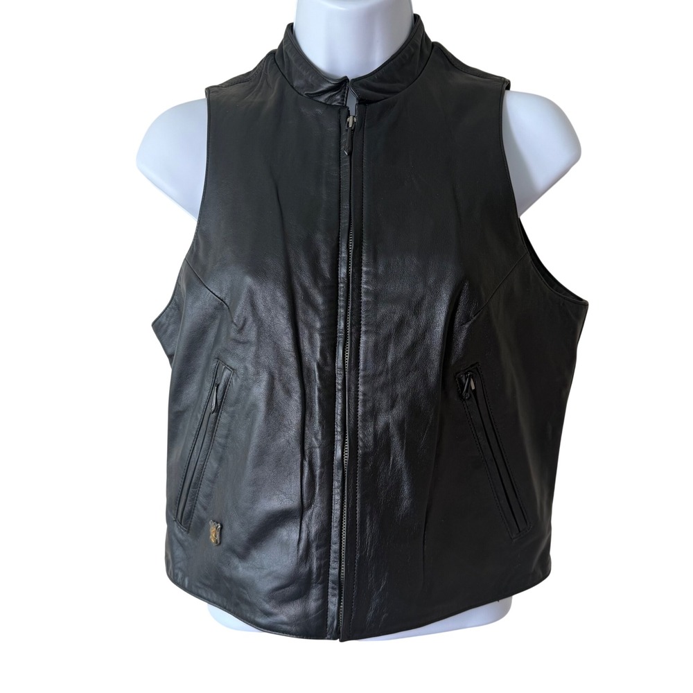 Harley-Davidson Womens Black Leather Biker Vest Zip Up Mandarin Collar Small S
